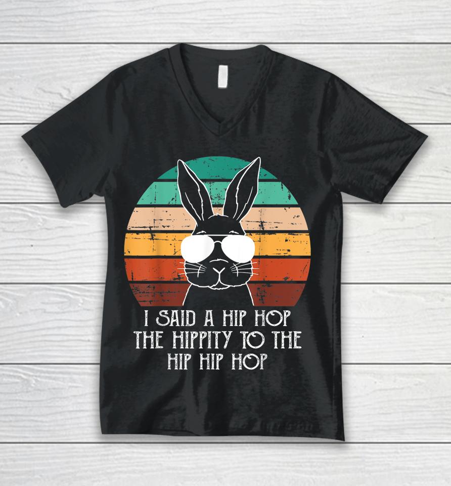 Vintage Retro Sunset Sunglasses Bunny Hip Hop Hippity Easter Unisex V-Neck T-Shirt