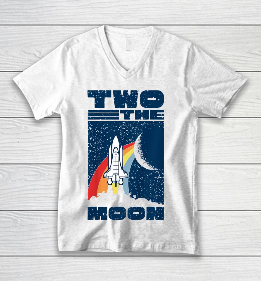 Vintage Retro Two The Moon 2 Year Old 2Nd Birthday Party Unisex V-Neck T-Shirt
