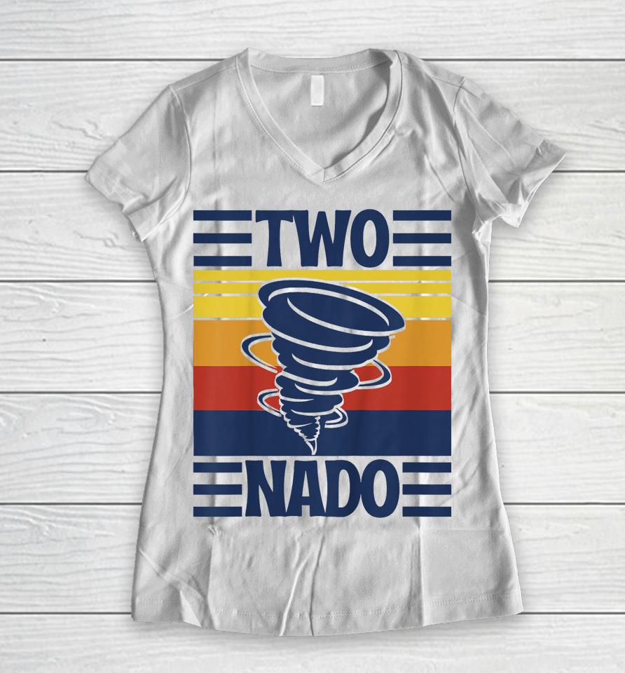 Vintage Retro Twonado 2 Year Old 2Nd Birthday Boys Girls Women V-Neck T-Shirt