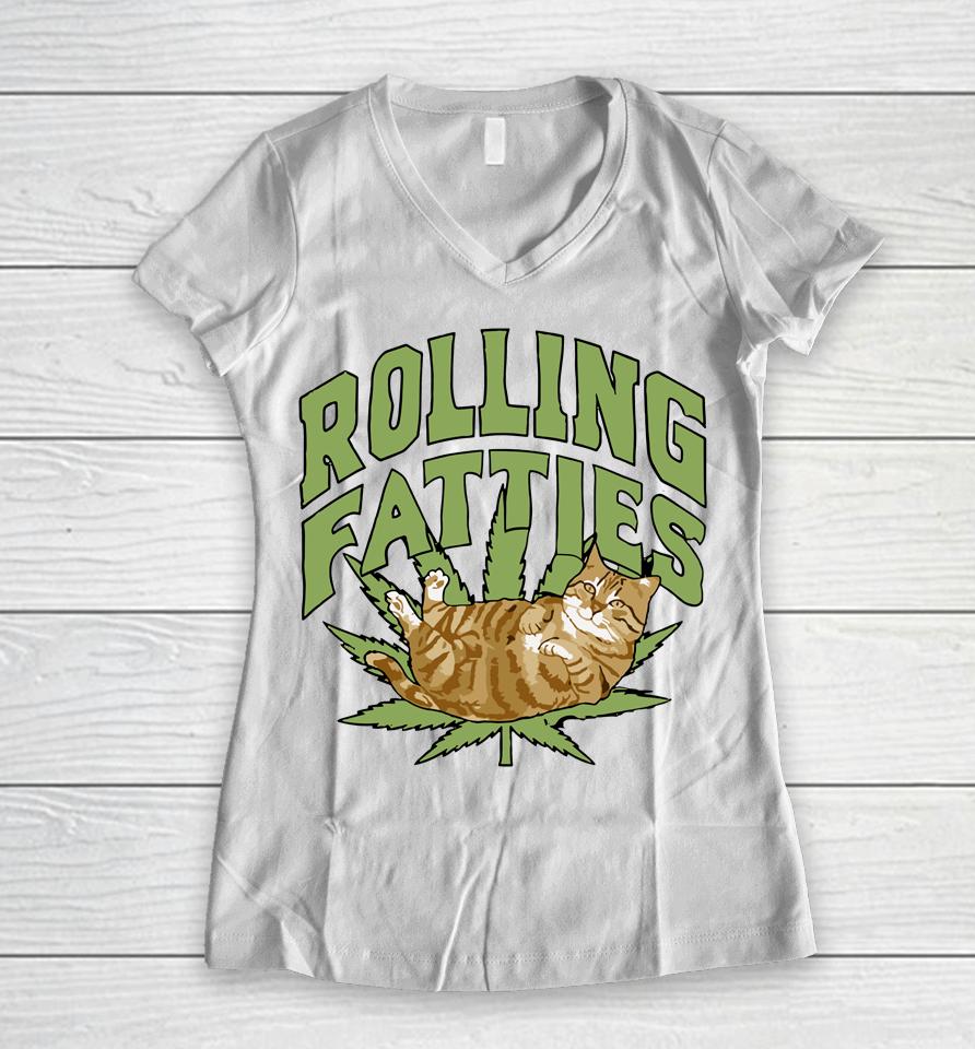 Vintage Rolling Fatties Cat Retro Kitty Kitten Meow Women V-Neck T-Shirt