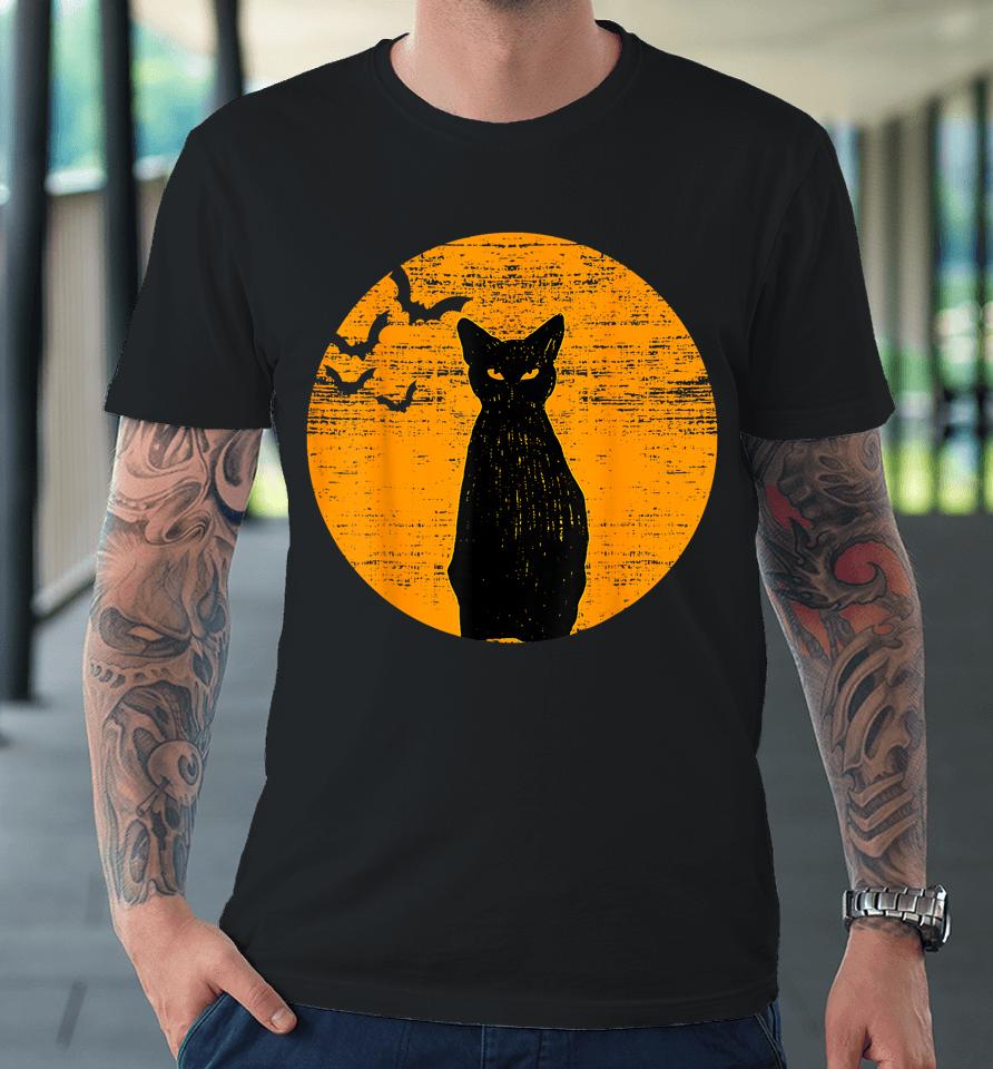 Vintage Scary Halloween Black Cat Costume Retro Moon Cat Mom Premium T-Shirt