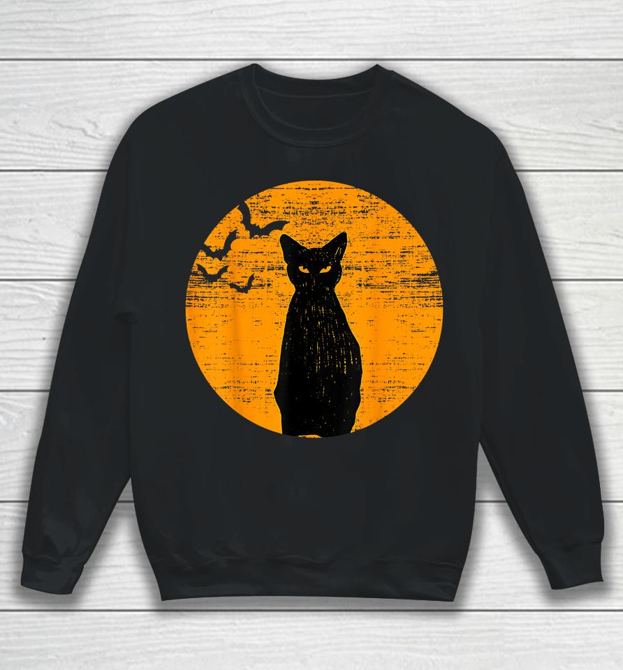 Vintage Scary Halloween Black Cat Costume Retro Moon Cat Mom Sweatshirt