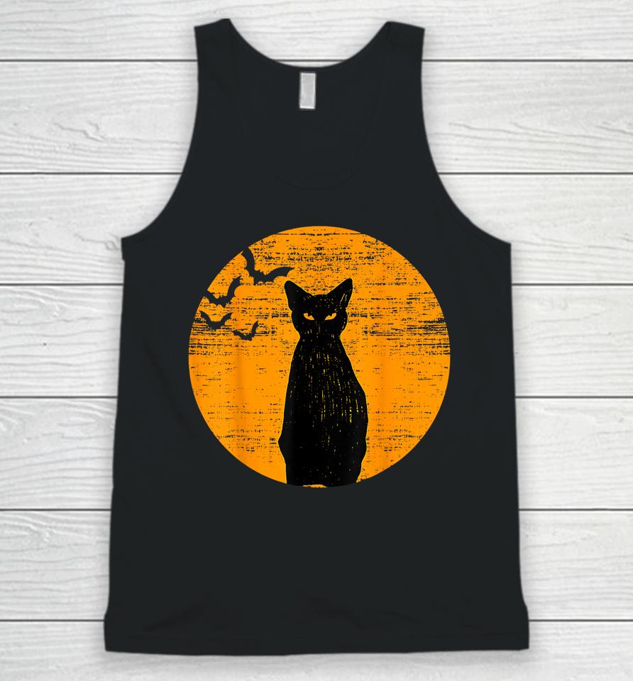 Vintage Scary Halloween Black Cat Costume Retro Moon Cat Mom Unisex Tank Top