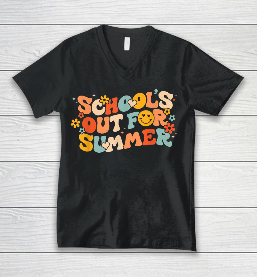 Vintage Schools Out For Summer Ladies Women Kids Teacher Unisex V-Neck T-Shirt