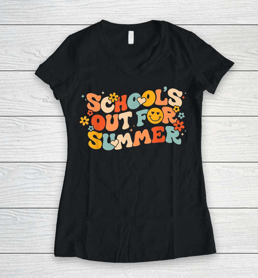 Vintage Schools Out For Summer Ladies Women Kids Teacher Women V-Neck T-Shirt