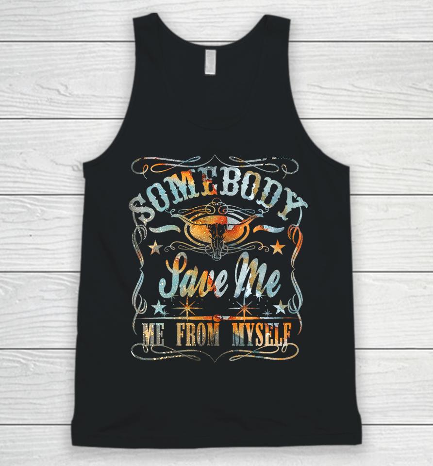 Vintage Somebody Save Me From Myself Floral Skull Retro Unisex Tank Top