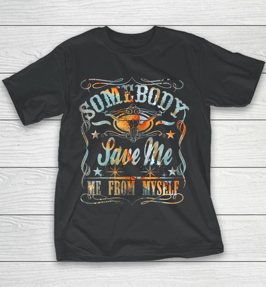 Vintage Somebody Save Me From Myself Floral Skull Retro Youth T-Shirt