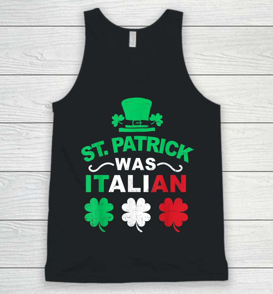 Vintage St Patrick Was Italian Lucky Shamrock Leprechaun Unisex Tank Top