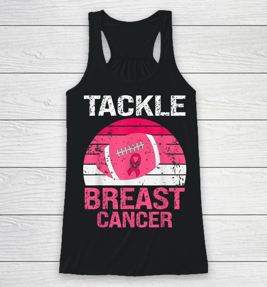 Vintage Tackle Football Pink Ribbon Breast Cancer Awareness Racerback Tank