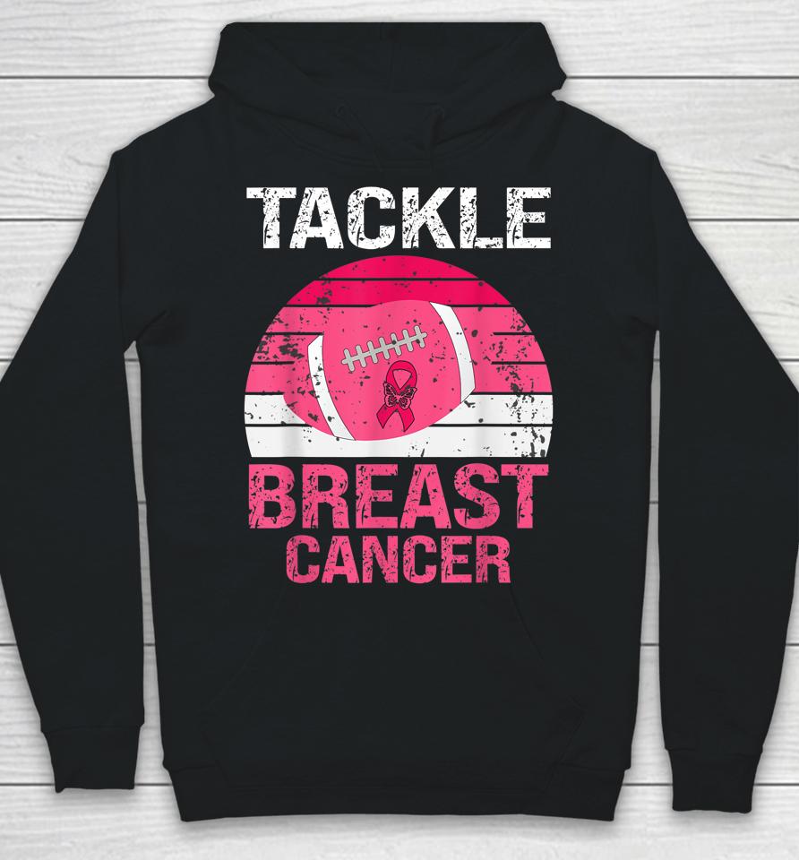 Vintage Tackle Football Pink Ribbon Breast Cancer Awareness Hoodie