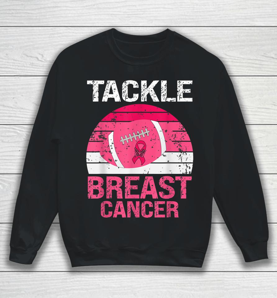 Vintage Tackle Football Pink Ribbon Breast Cancer Awareness Sweatshirt