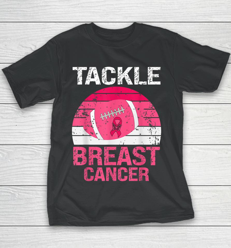 Vintage Tackle Football Pink Ribbon Breast Cancer Awareness Youth T-Shirt