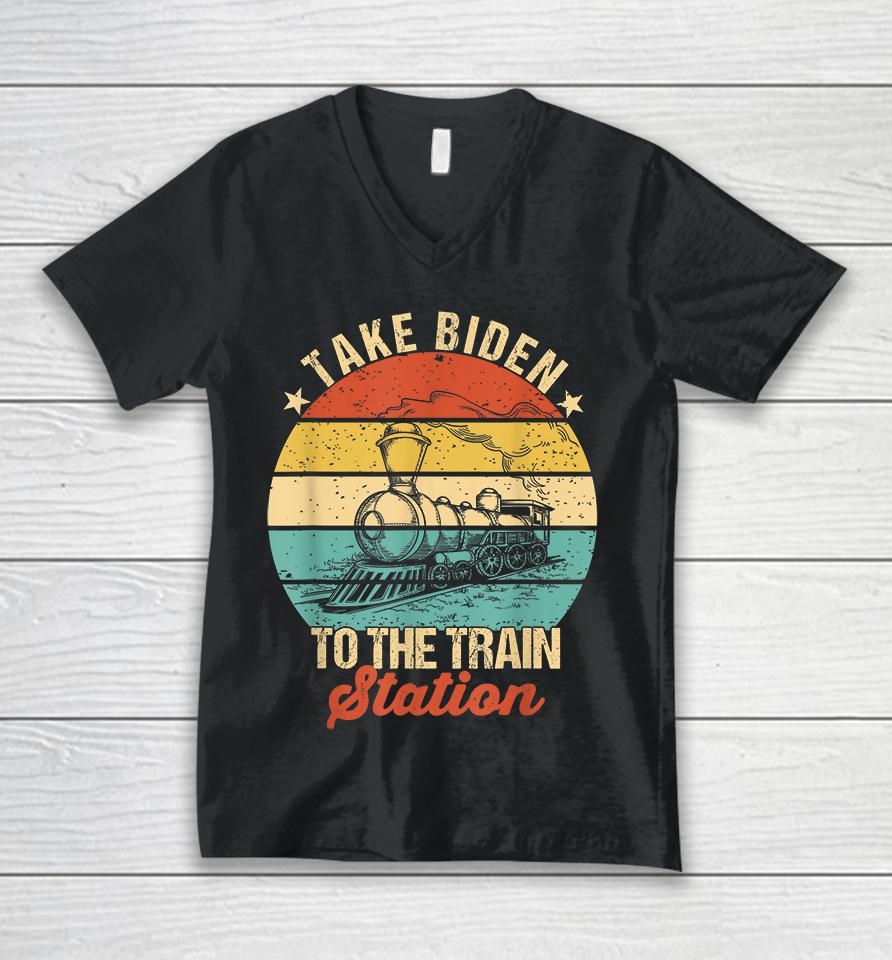Vintage Take Biden To The Train Station Unisex V-Neck T-Shirt