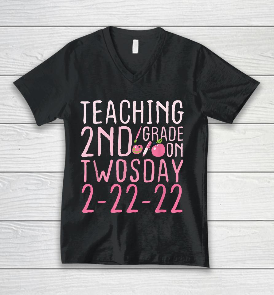 Vintage Teaching 2Nd Grade On Twosday 2-22-22 February 22Nd Unisex V-Neck T-Shirt