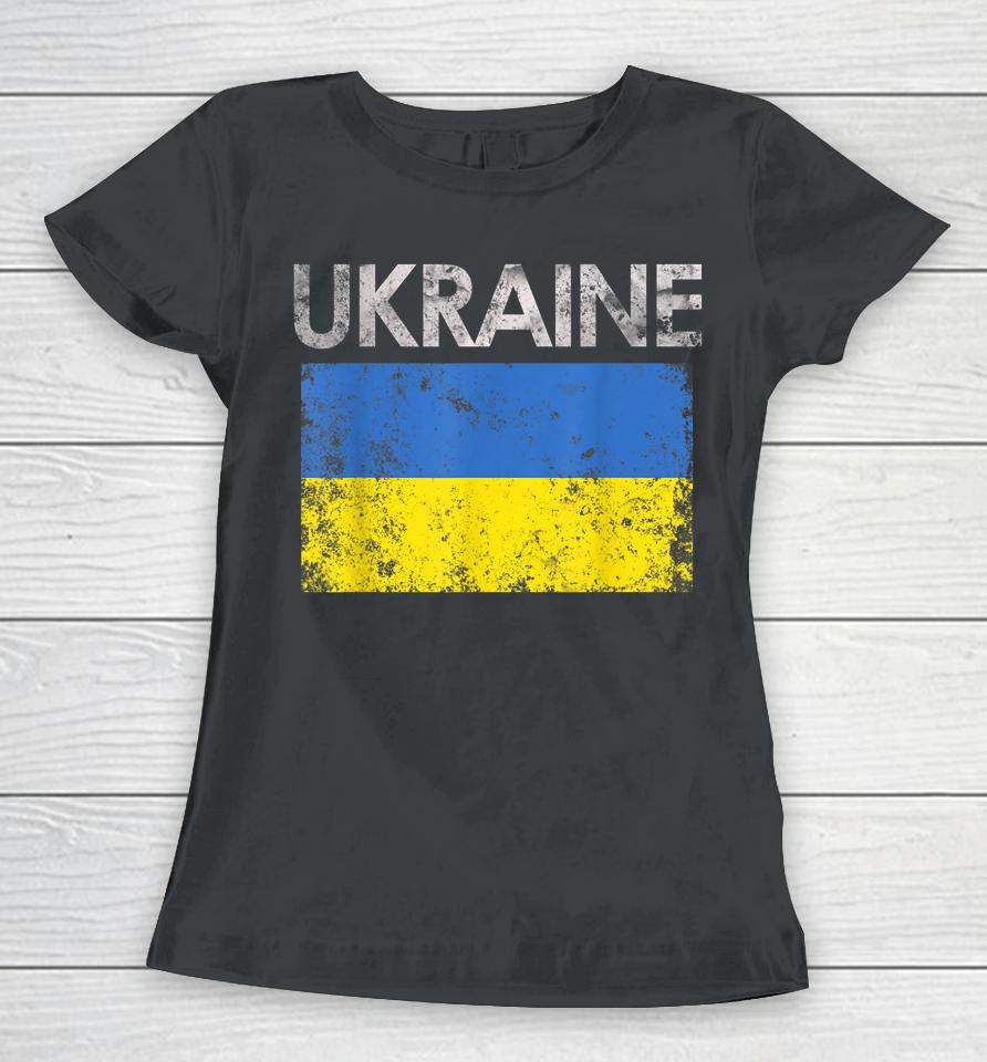 Vintage Ukraine Ukrainian Flag Pride Gift Women T-Shirt