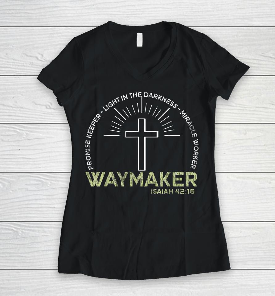 Vintage Waymaker Promise Keeper Miracle Worker Christian Women V-Neck T-Shirt
