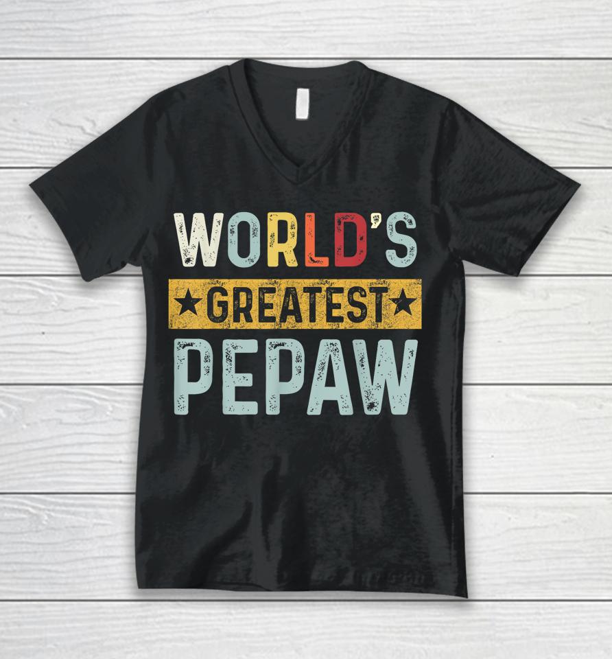 Vintage World's Greatest Pepaw Dad Grandpa Fathers Day Unisex V-Neck T-Shirt