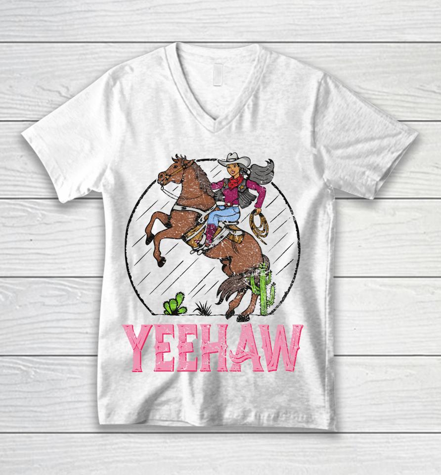 Vintage Yeehaw Howdy Rodeo Western Country Southern Cowgirl Unisex V-Neck T-Shirt