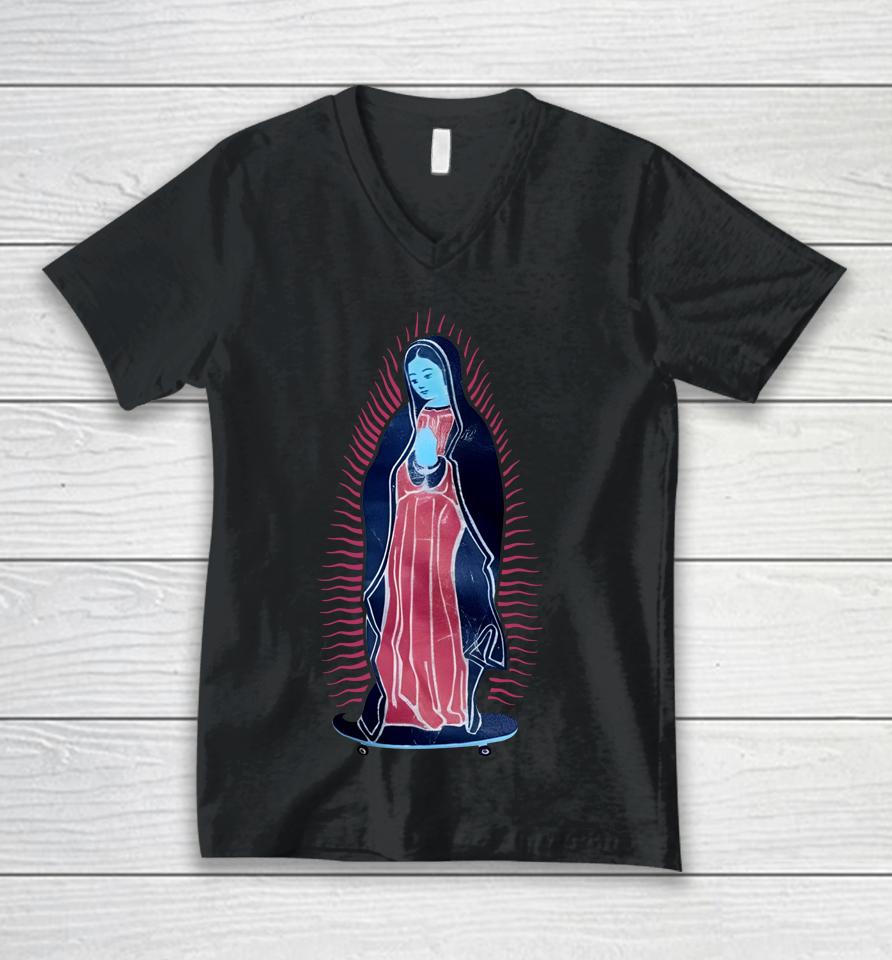 Virgen Guadalupe Our Lady Of On Skateboard Unisex V-Neck T-Shirt