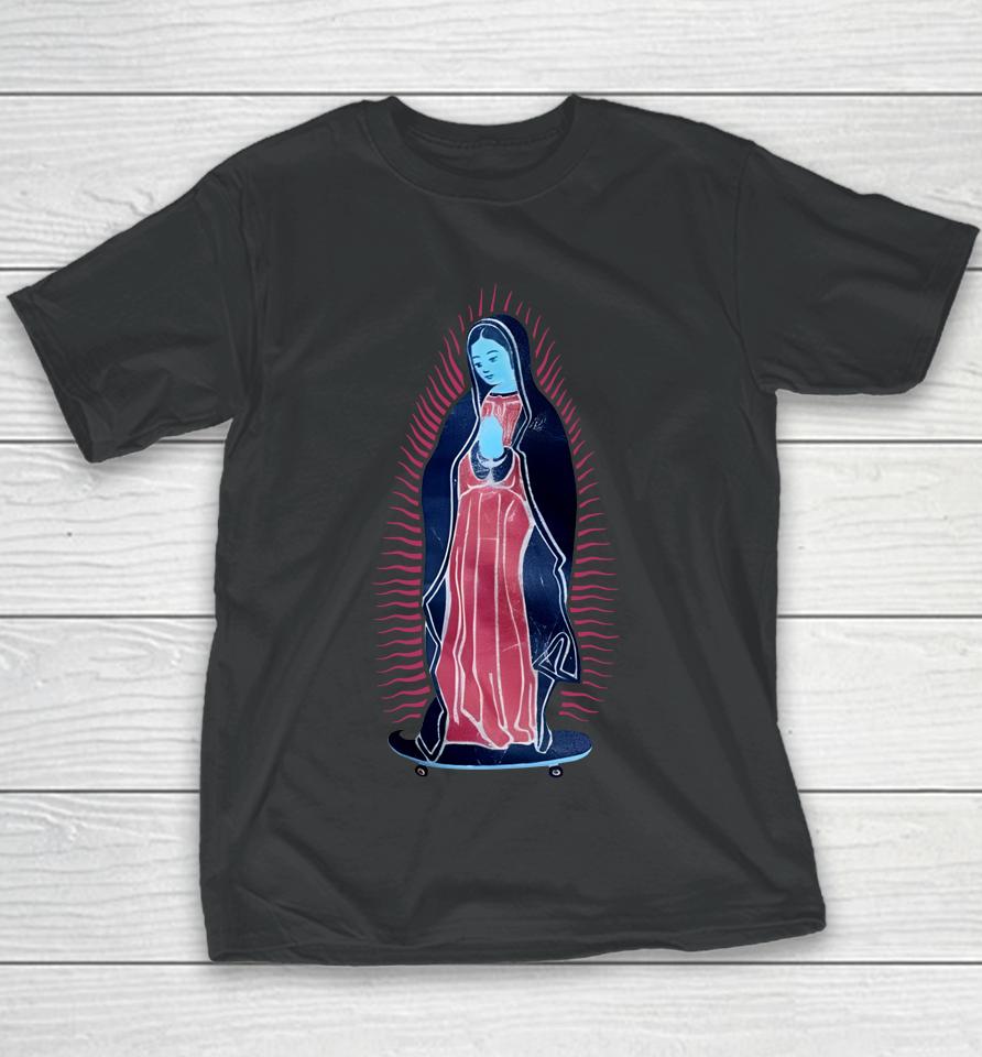 Virgen Guadalupe Our Lady Of On Skateboard Youth T-Shirt