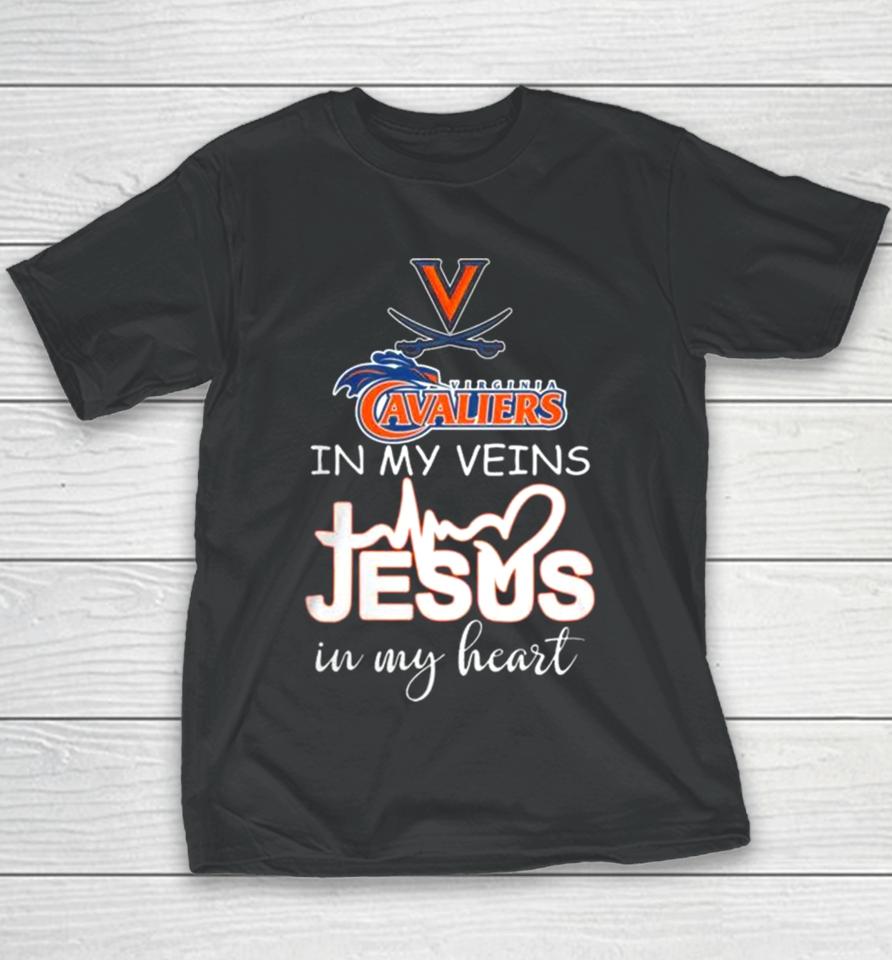Virginia Cavaliers 2024 In My Veins Jesus In My Heart Youth T-Shirt