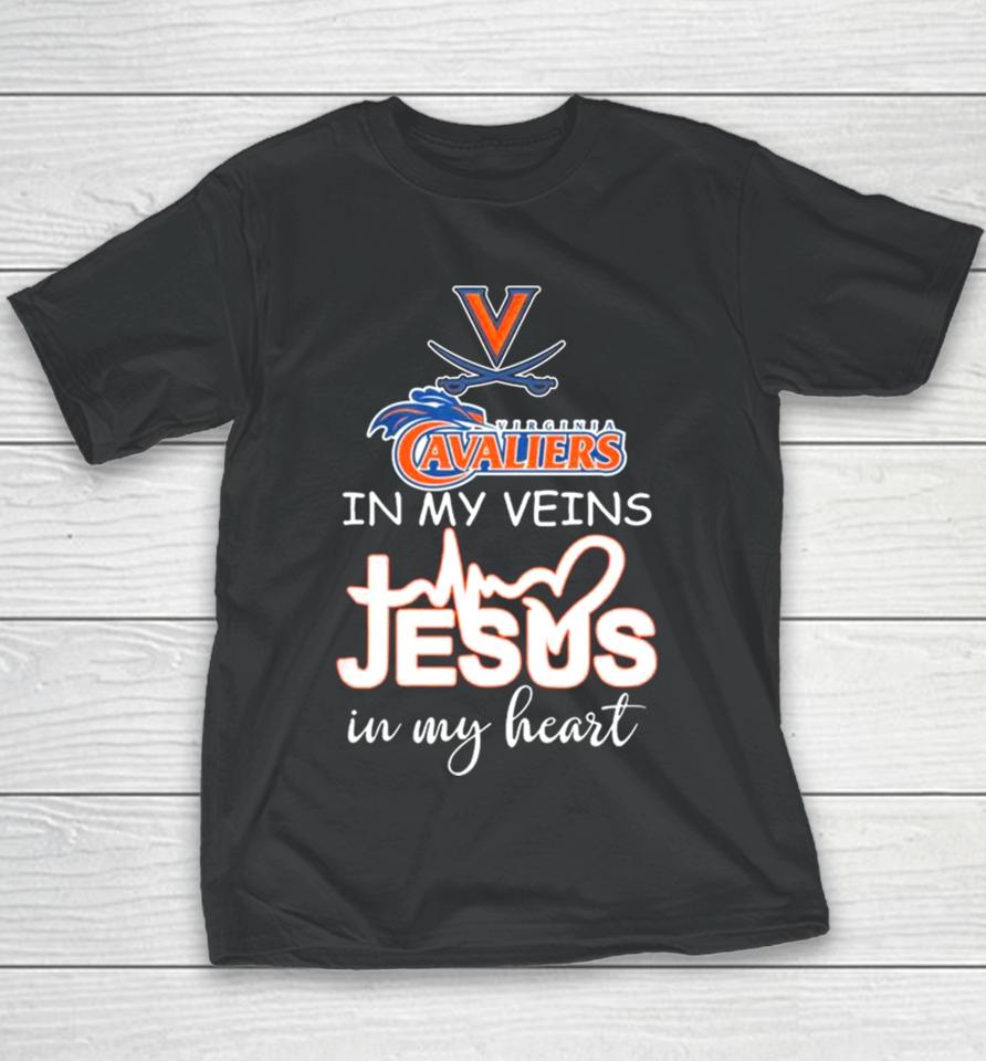 Virginia Cavaliers Basketball In My Veins Jesus In My Heart Youth T-Shirt
