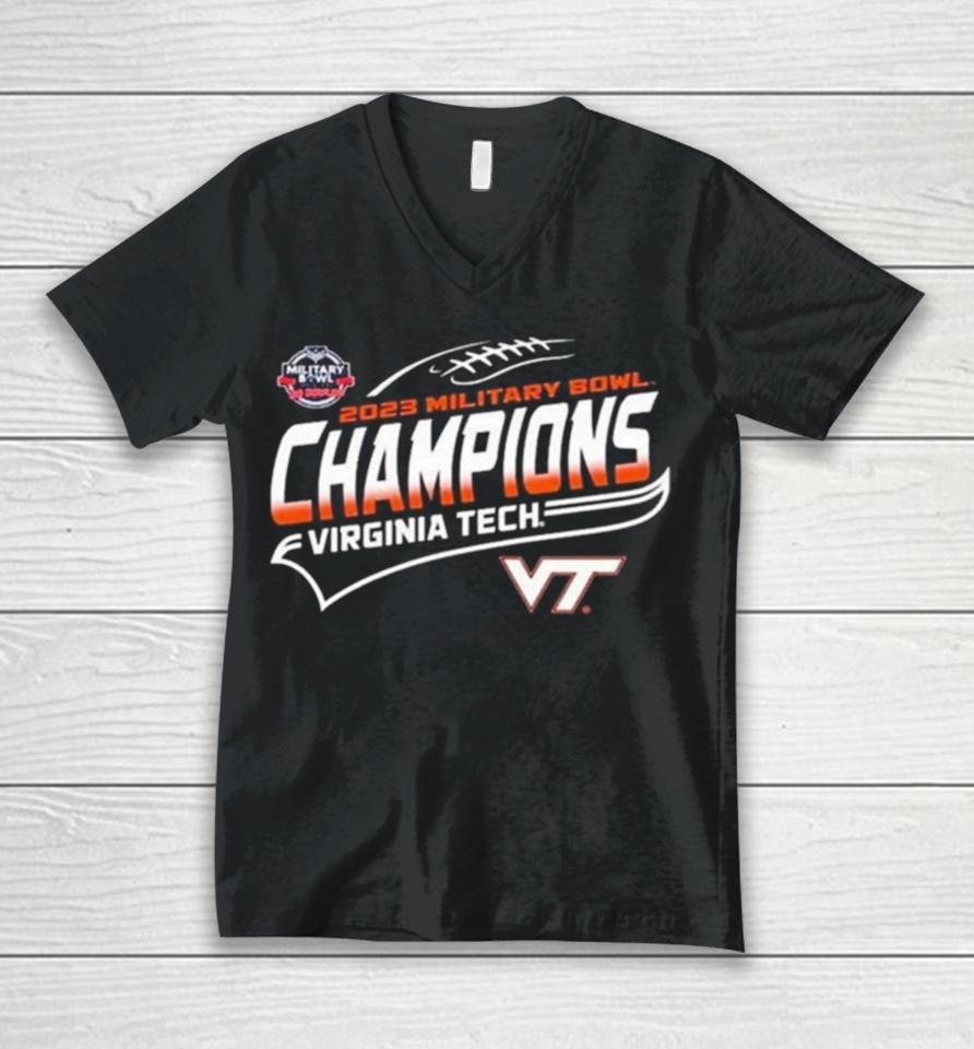 Virginia Tech 2023 Military Bowl Champions Unisex V-Neck T-Shirt