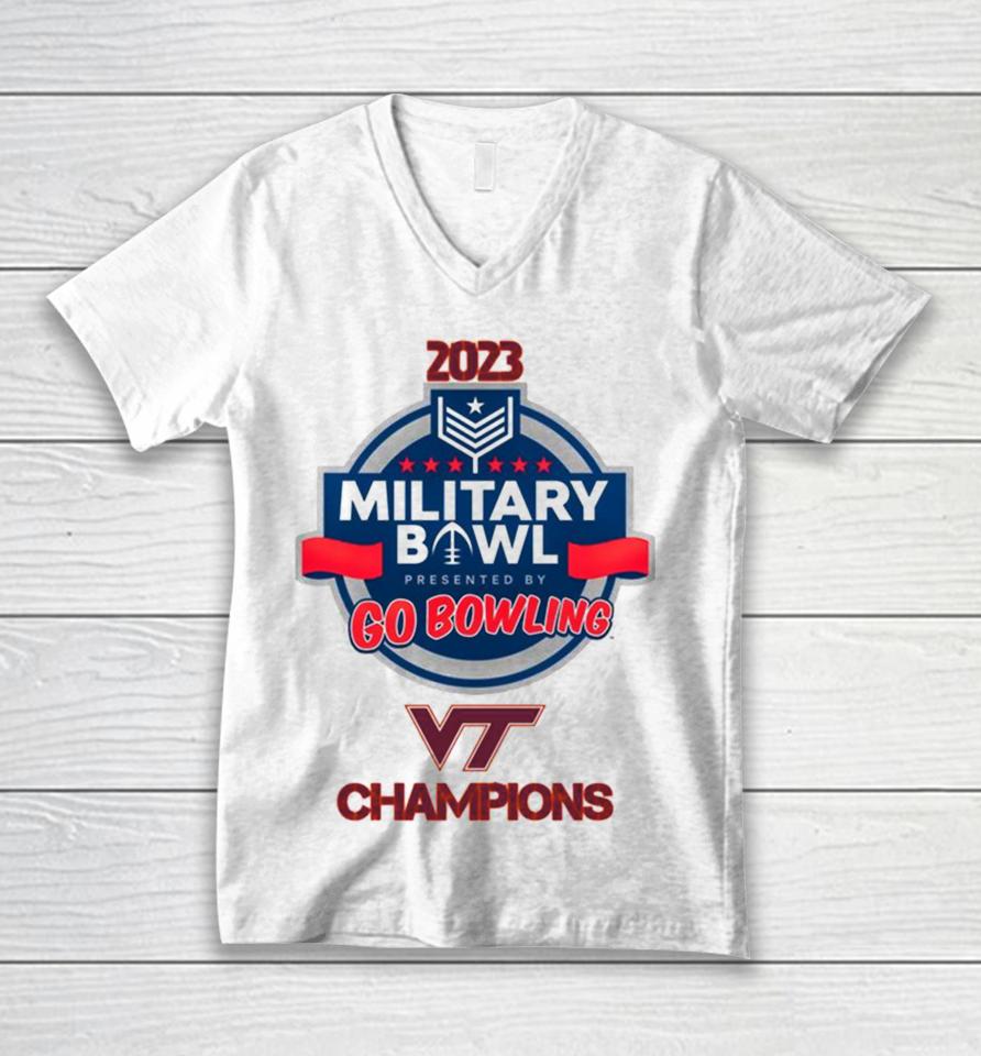 Virginia Tech Hokies 2023 Military Bowl Champions Unisex V-Neck T-Shirt