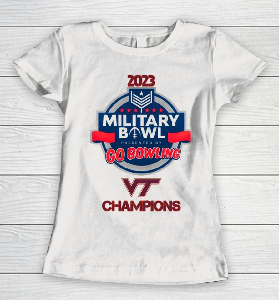 Virginia Tech Hokies 2023 Military Bowl Champions Women T-Shirt