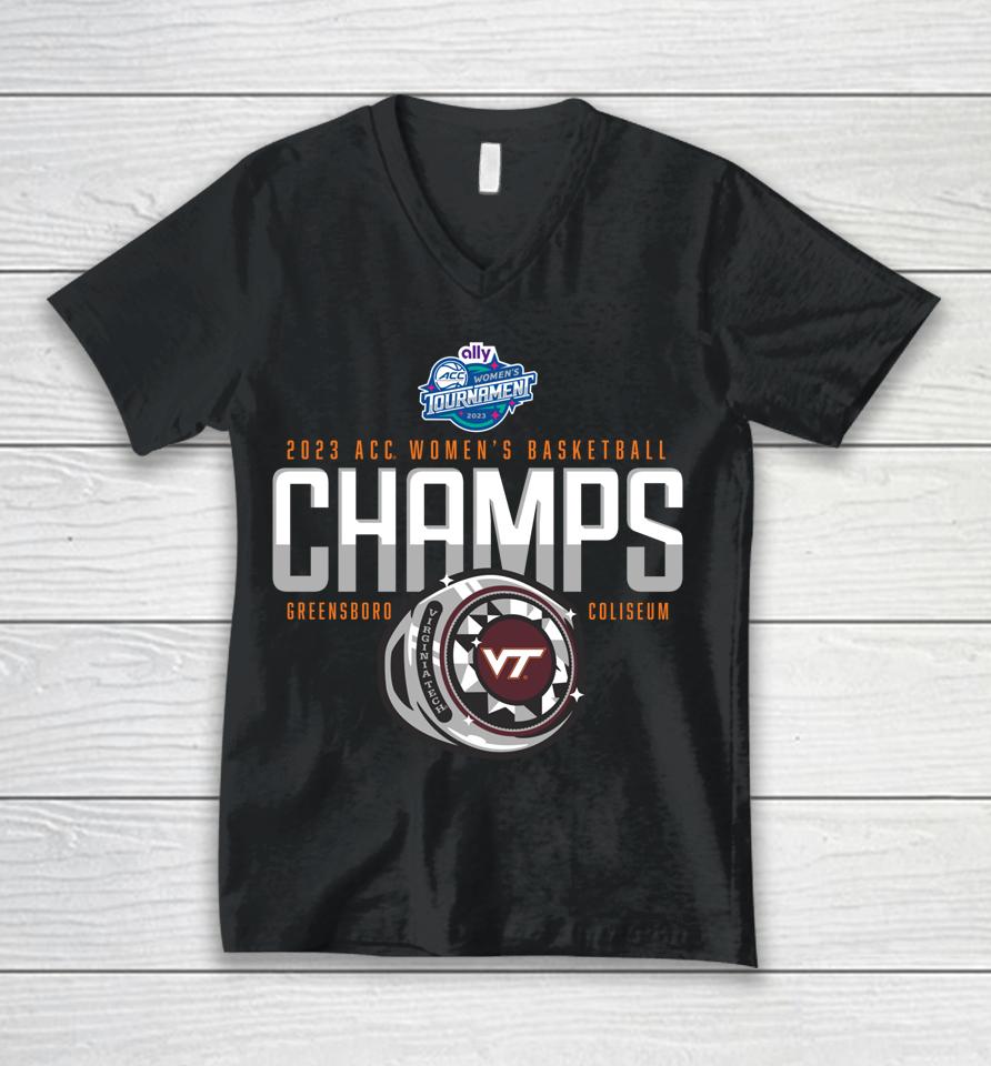 Virginia Tech Hokies Acc Champs Women's Basketball 2023 Unisex V-Neck T-Shirt