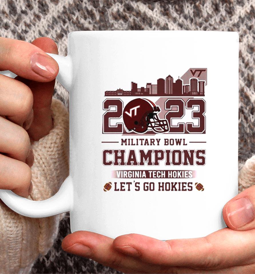 Virginia Tech Hokies Football 2023 Military Bowl Champions Let’s Go Hokies Helmet Coffee Mug
