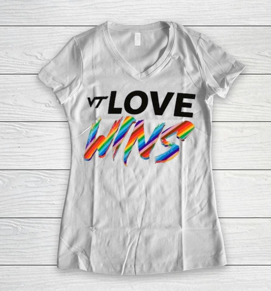 Virginia Tech Hokies Love Wins Pride 2024 Women V-Neck T-Shirt