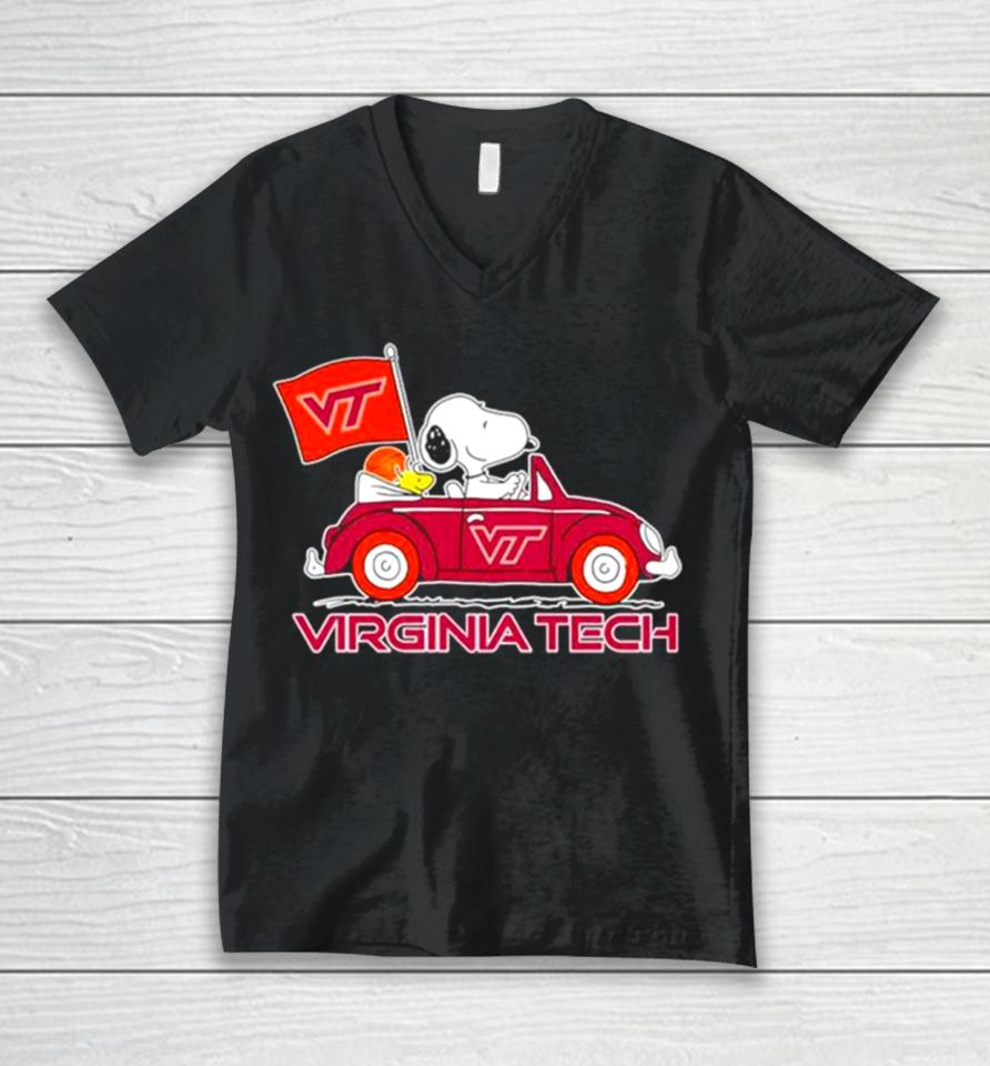 Virginia Tech Hokies Snoopy And Woodstock Proud Fan Unisex V-Neck T-Shirt