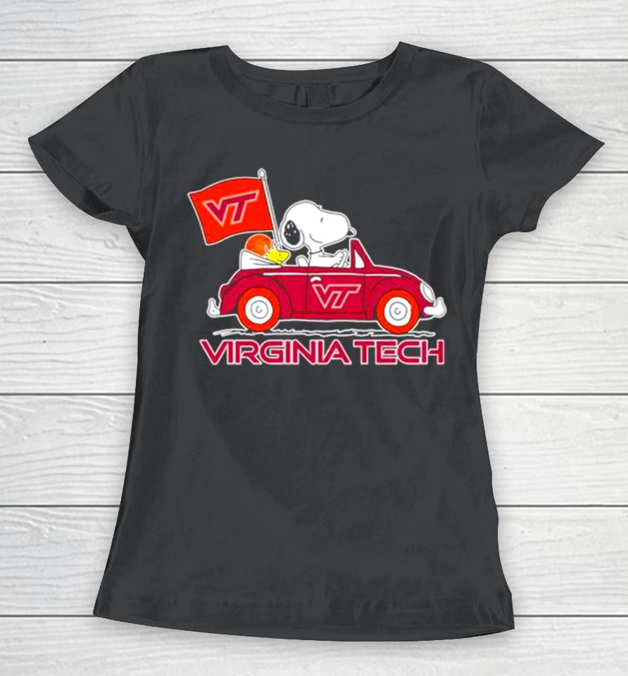 Virginia Tech Hokies Snoopy And Woodstock Proud Fan Women T-Shirt