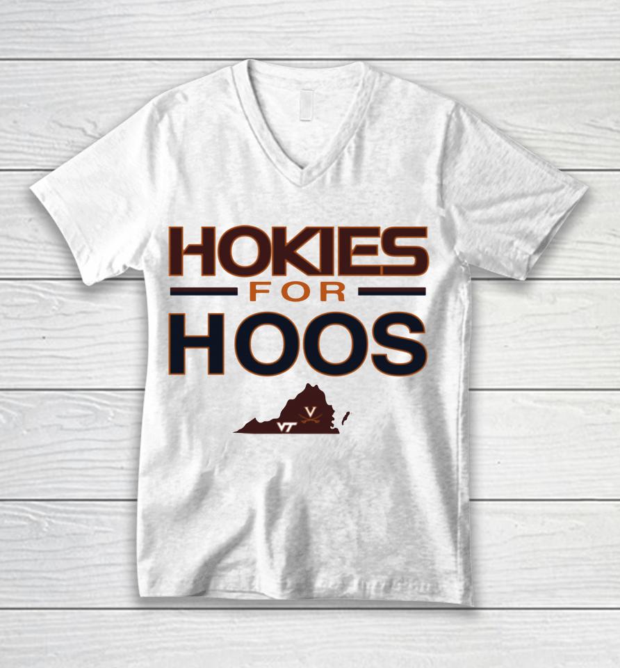 Virginia Tech Merch Hokies For Hoos Unisex V-Neck T-Shirt