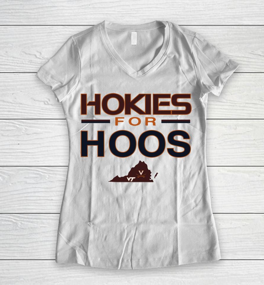Virginia Tech Merch Hokies For Hoos Women V-Neck T-Shirt