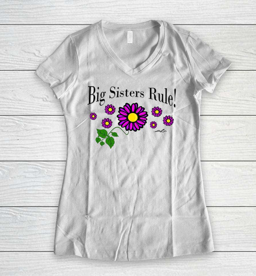 Virginia Wright Big Sisters Rule Women V-Neck T-Shirt