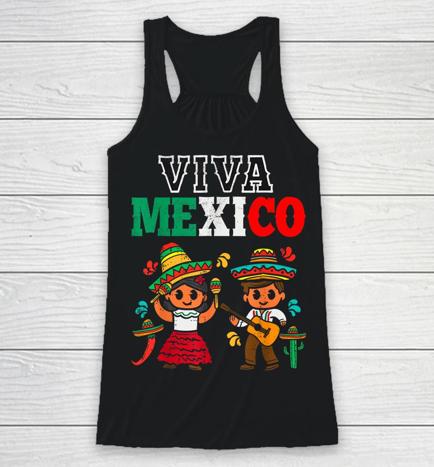 Viva Mexico Boy Girl Maracas Guitar Mexican Independence Racerback Tank