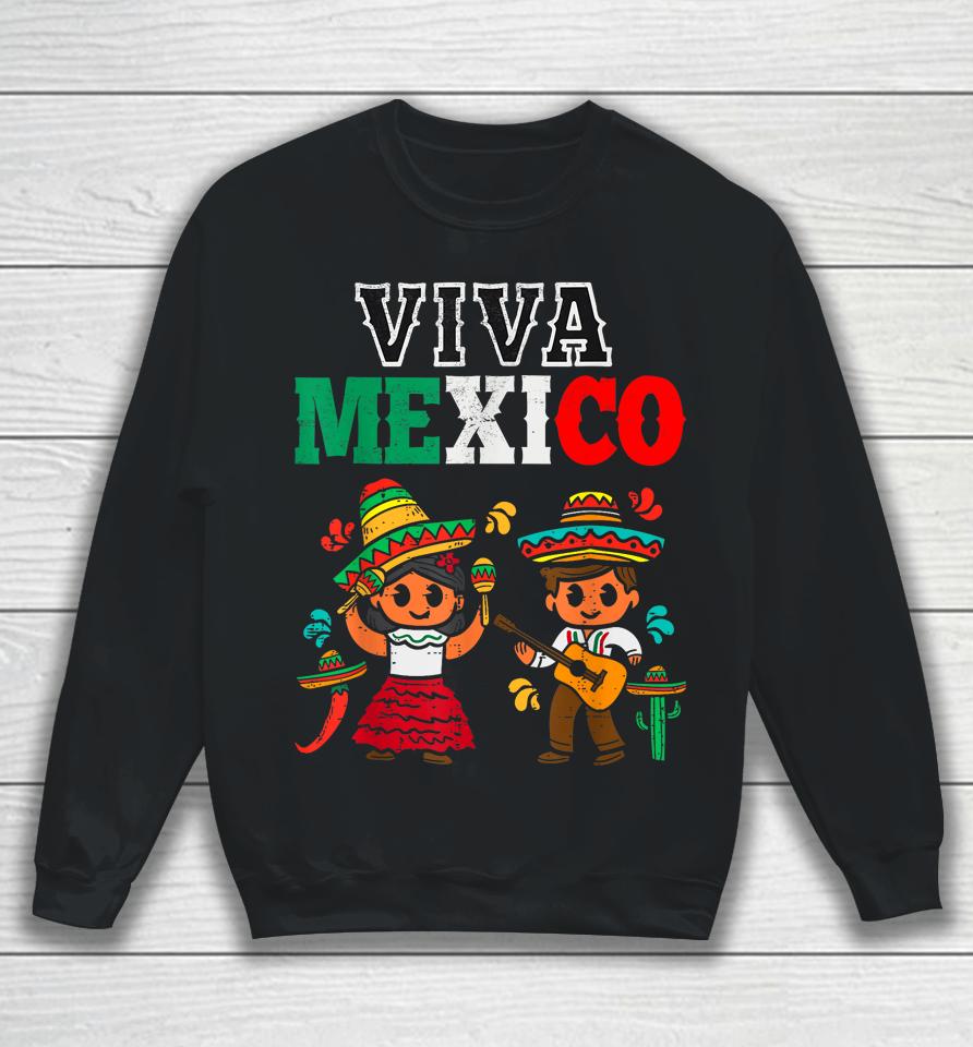 Viva Mexico Boy Girl Maracas Guitar Mexican Independence Sweatshirt
