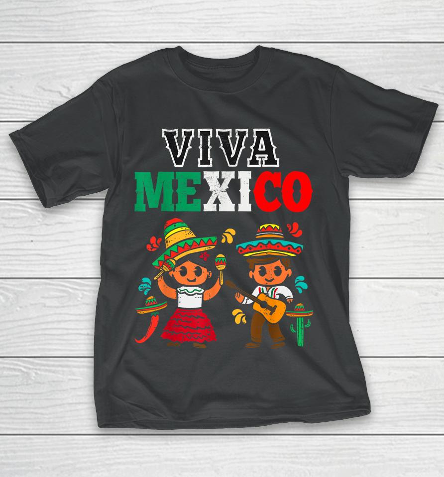 Viva Mexico Boy Girl Maracas Guitar Mexican Independence T-Shirt