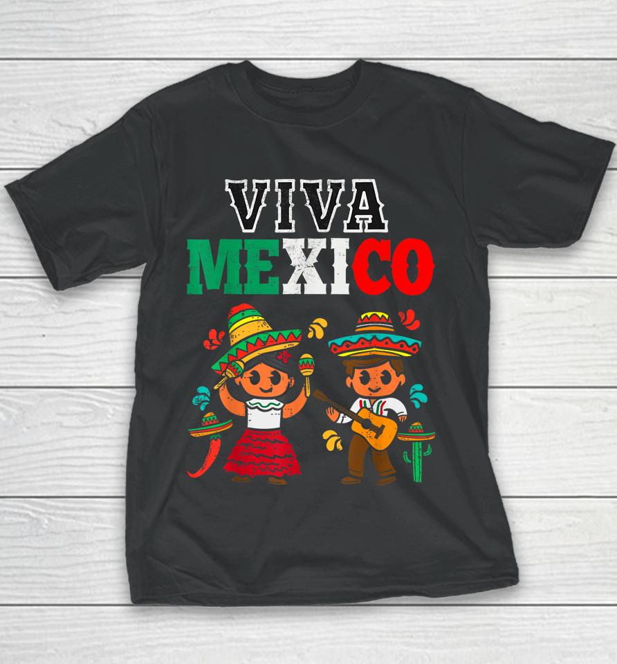 Viva Mexico Boy Girl Maracas Guitar Mexican Independence Youth T-Shirt