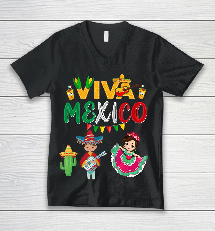 Viva Mexico Boy Girl Maracas Mexican Independence Unisex V-Neck T-Shirt