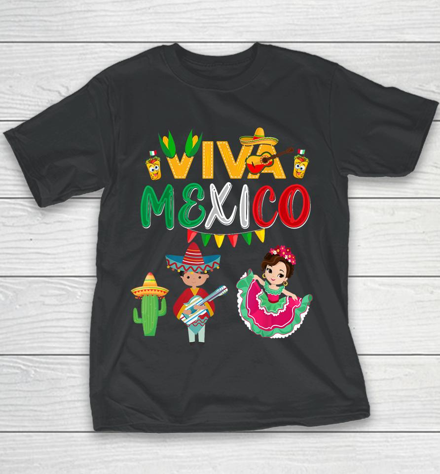 Viva Mexico Boy Girl Maracas Mexican Independence Youth T-Shirt