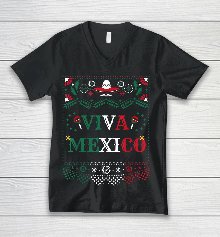 Viva Mexico Mexican Independence Day Unisex V-Neck T-Shirt