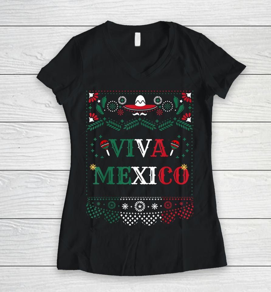 Viva Mexico Mexican Independence Day Women V-Neck T-Shirt