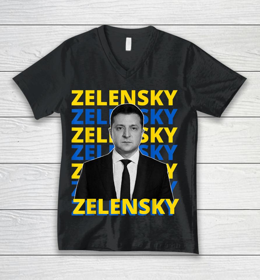 Volodymyr Zelensky President Of Ukraine Support Ukraine Unisex V-Neck T-Shirt