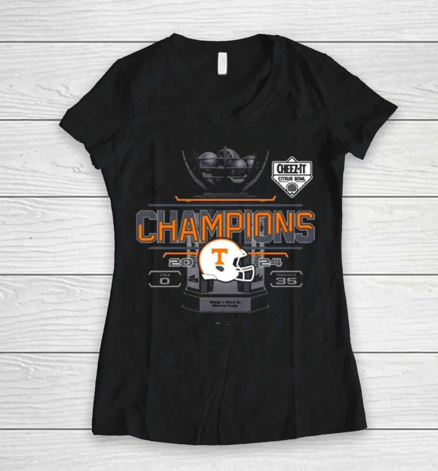 Volunteers Football 2024 Cheez It Citrus Bowl Champions Iowa 0 Tennessee 35 Women V-Neck T-Shirt