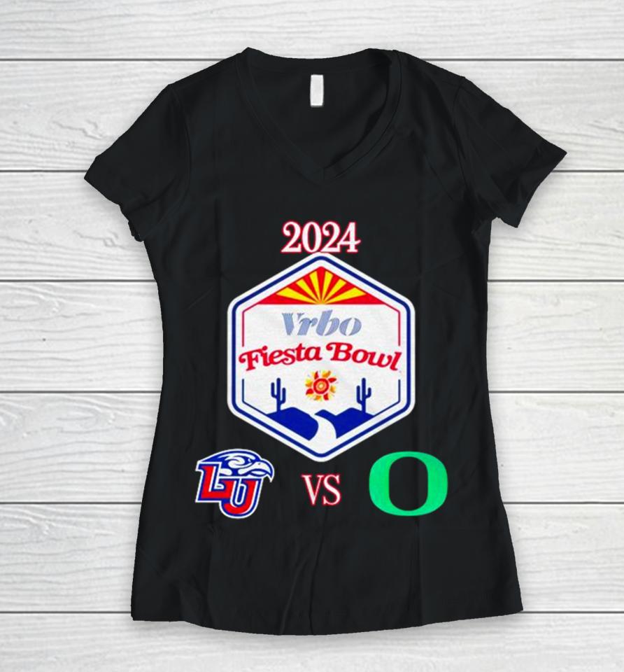 Vrbo Fiesta Bowl 2024 Liberty Vs Oregon State Farm Stadium Glendale Az Cfb Bowl Game Women V-Neck T-Shirt