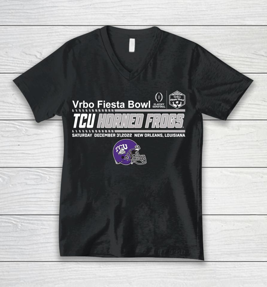 Vrbo Fiesta Bowl Tcu Horned Frogs Team Helmet Fiesta Bowl Merch Shop Unisex V-Neck T-Shirt