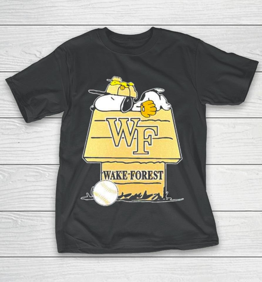 Wake Forest Demon Deacons Snoopy And Woodstock The Peanuts Baseball T-Shirt